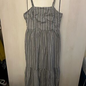 Gray and White Tiered Ruffled Maxi Sundress
